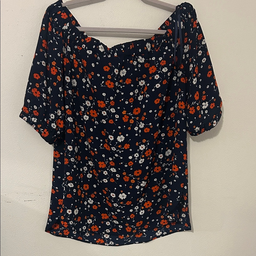 MICHAEL Michael Kors Navy and Orange Floral Blouse
